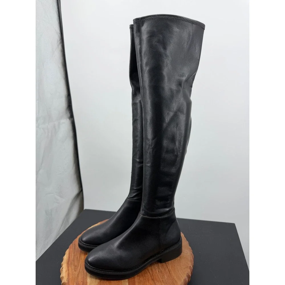 Steve madden Larz Over The Knee Boots Women 7M Black Faux Leather Stretch OTK